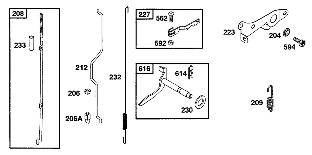 Controls Diagram and Parts List for 233452-0636-XX  Briggs and Stratton Engine